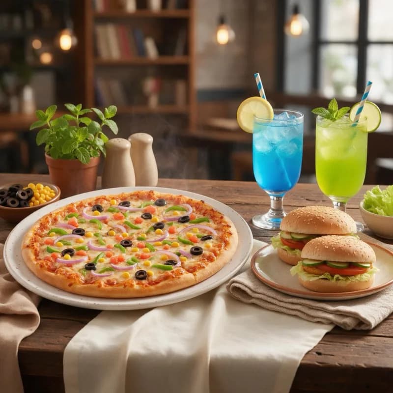 Fully Loaded Pizza + 2 Veg Burger + 2 Mocktails